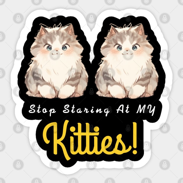 Stop Staring At My Kitties Halloween For Kids Women Men Crew Sticker by AE Desings Digital